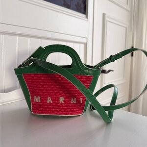 Marni Green and Red Mini Woven Bag